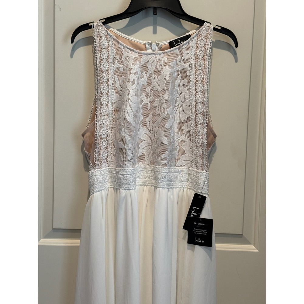 Lulus White Lace High Neck Sleeveless Maxi Dress XL Bridal Formal Wedding  *flaw